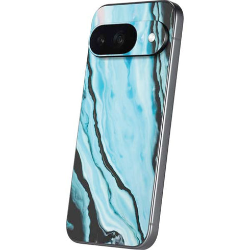 Aqua Blue Marble Ink Google Pixel 9 Skin